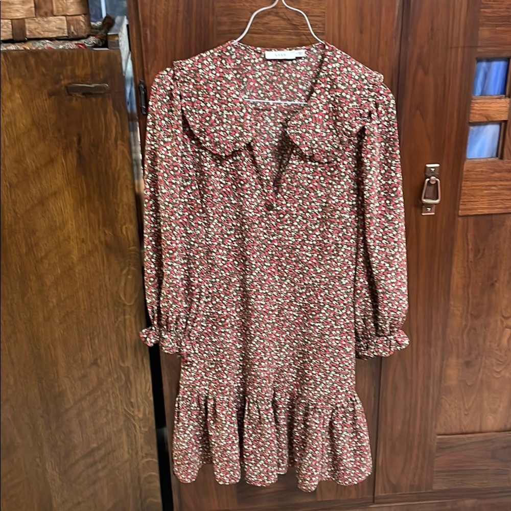 Lush Pink and Black Ruffled Tiered Sundress with Bishop Sleeves